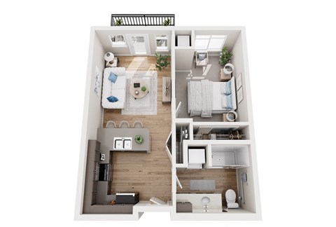 Floor plan for 1 bed, 1 bath, 600 sqft
